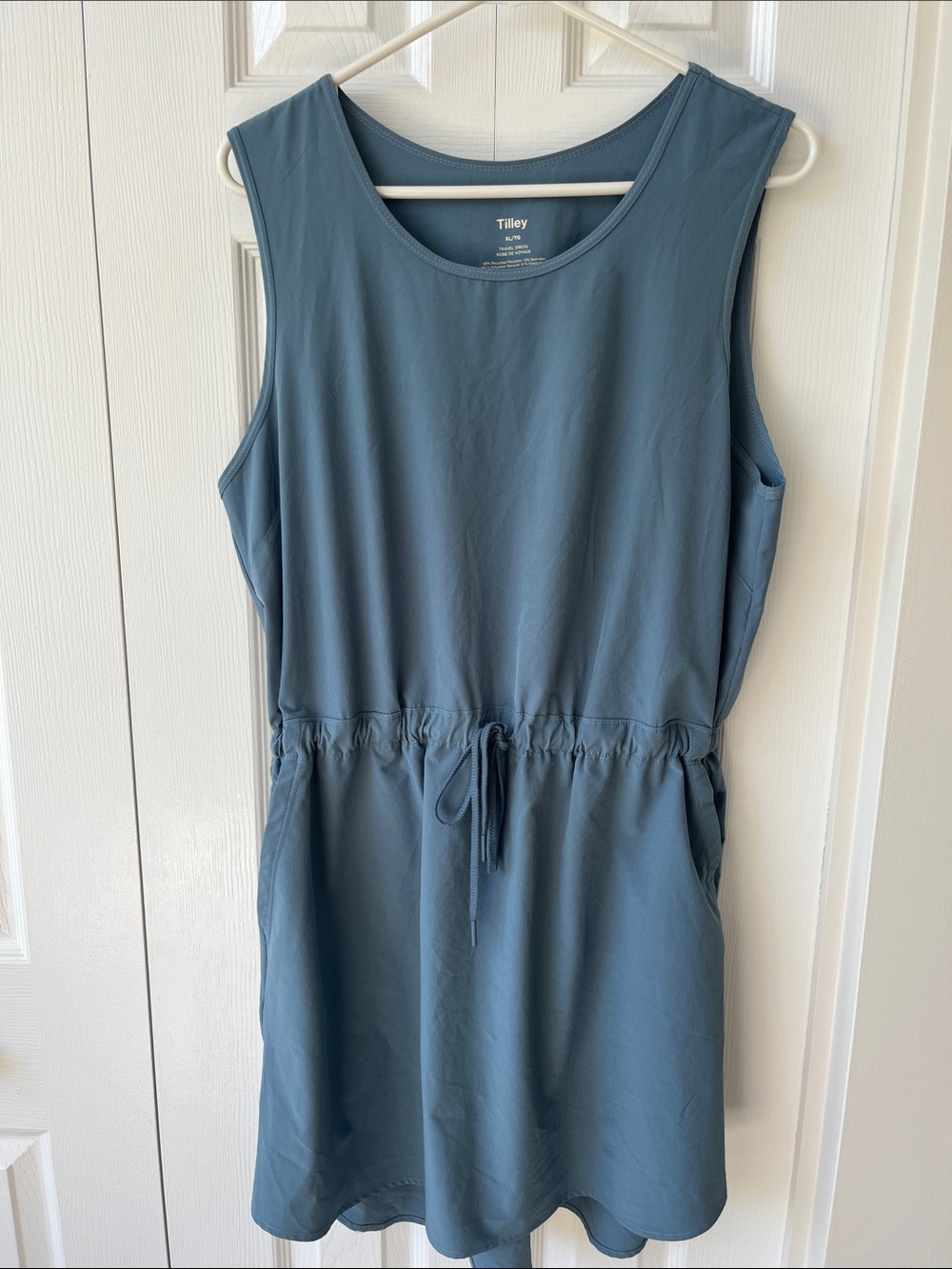 Tilley Sleeveless Drawstring Mini Dress in Dusty Blue